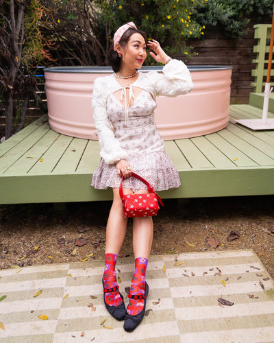 Sock Candy Watercolor Poppy Ankle Sock red floral socks and flats